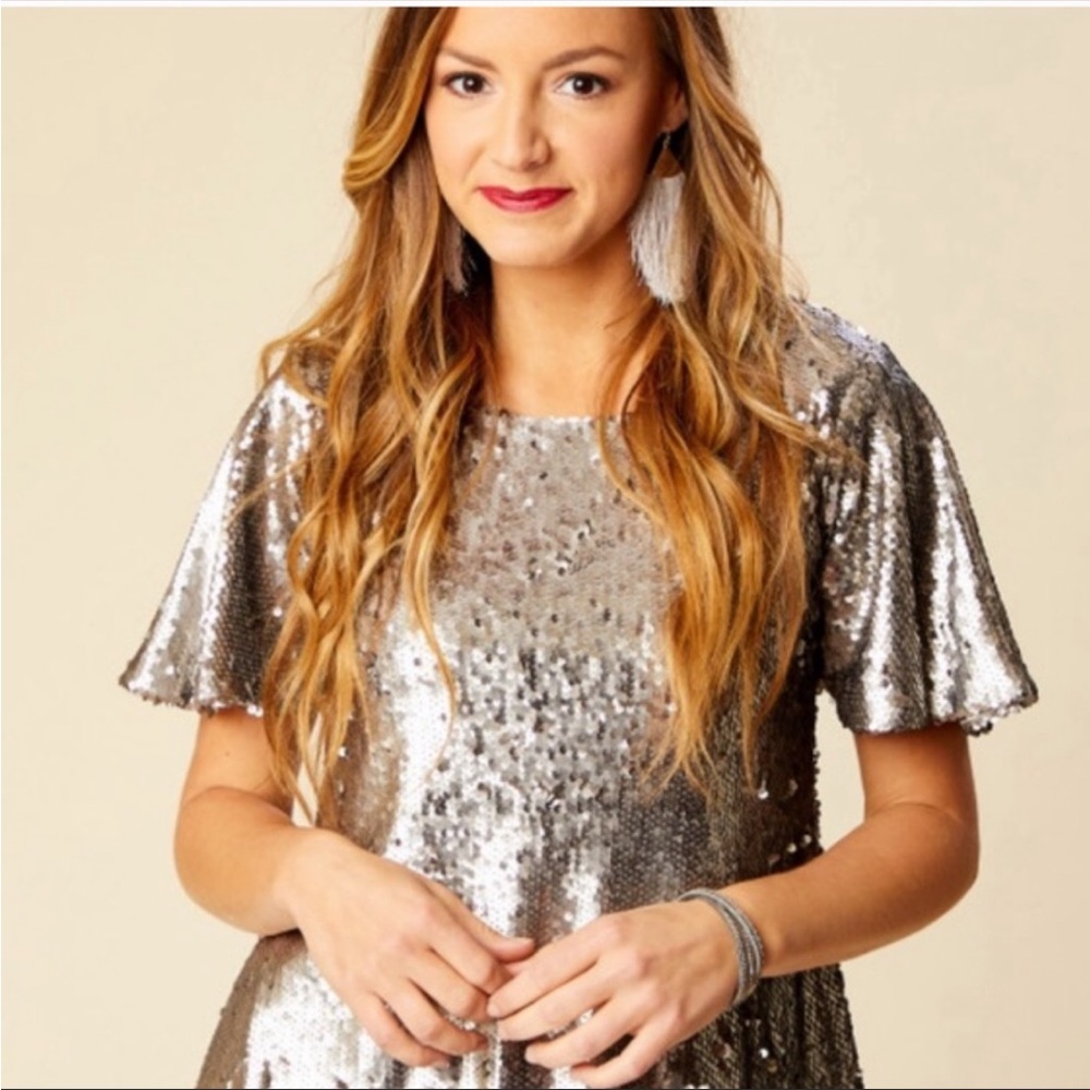 NWT Altar’d State Silver Sequin Top, Size Small